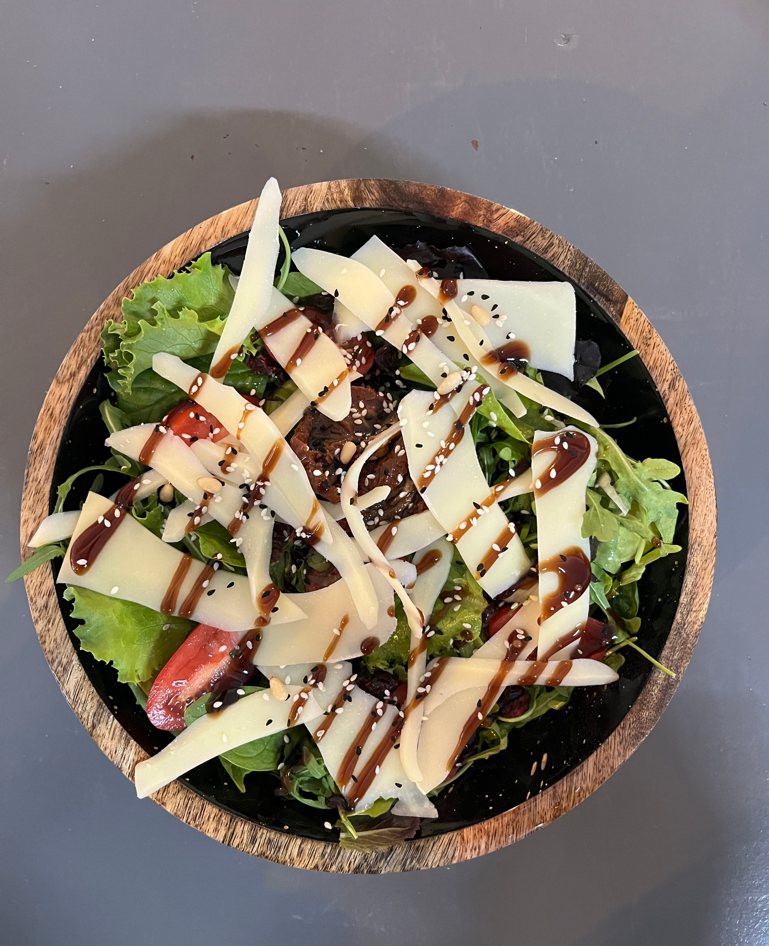 Fresh salad with cheese and balsamic